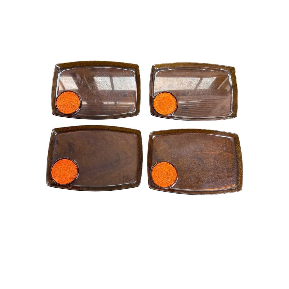 Vintage Mid Century Modern Tortoise Shell Snack Trays with Coaster Set of 4